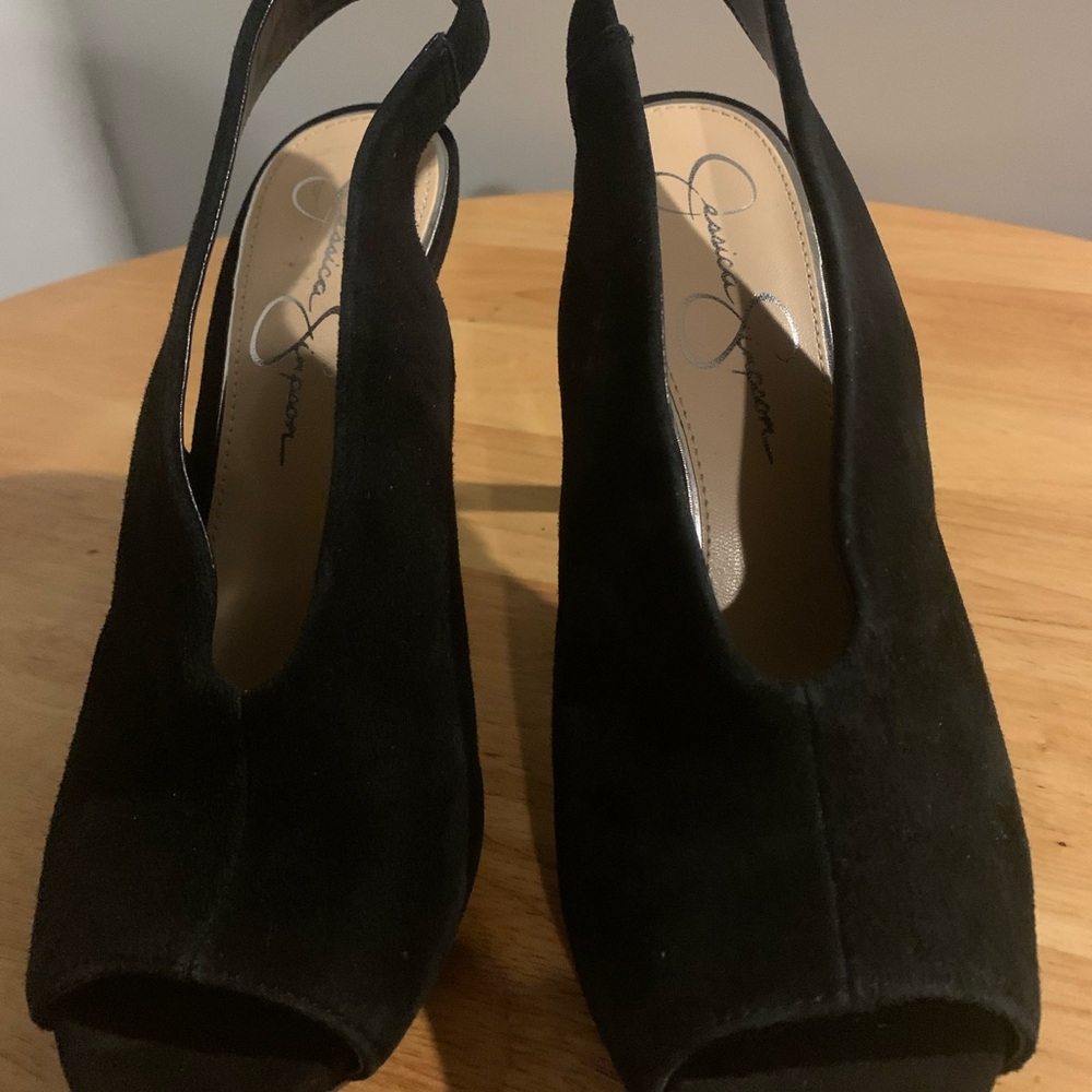 Jessica Simpson Black Suede Slingback Heels